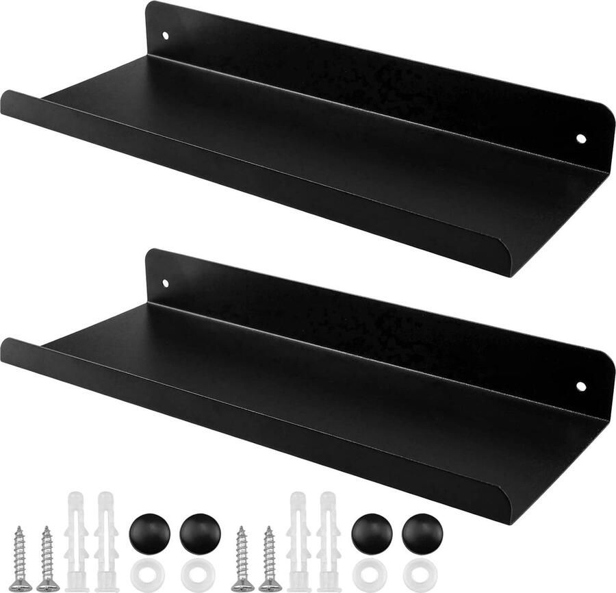 Goodivery 2 stuks zwarte zwevende planken wandgemonteerde zwevende planken voor badkamer keuken woonkamer (28 x 11 cm)
