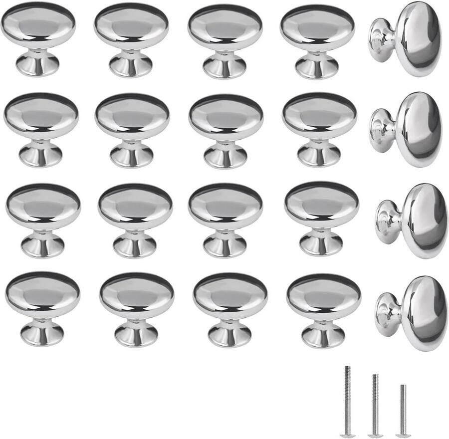 Goodivery 20x zilver gepolijst chroom meubelknoppen kastknoppen handgrepen voor kledingkast lade slaapkamer badkamer keuken kantoor enz. (Diameter: 30 mm)