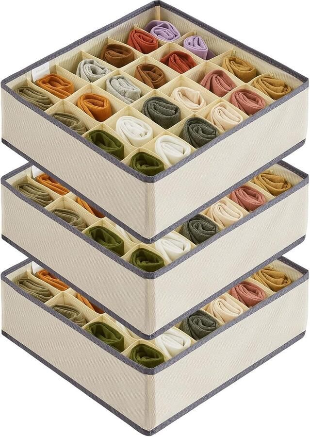 Goodivery 3 stuks sokken ondergoed lade-organizer 24 vakken opbergsysteem kledingkast organizer opbergdozen voor kleding ondergoed stropdassen kaki