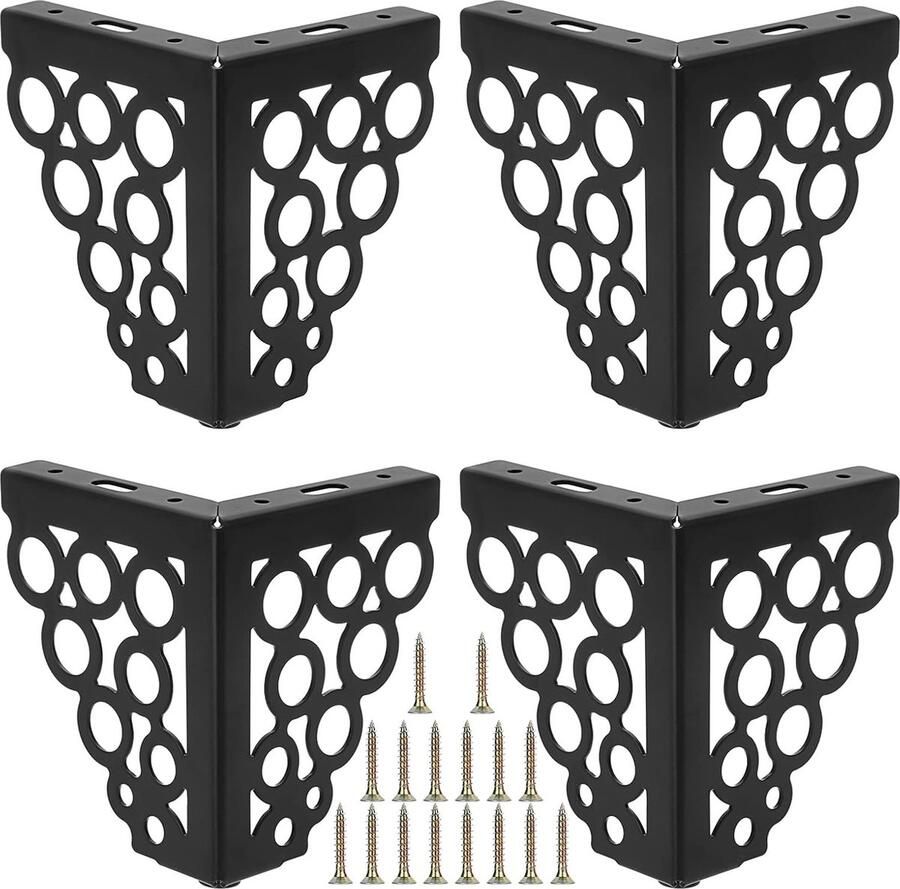 Goodivery 4 stuks 13 cm meubelpoten van staal kastpoten poten voor stoelen tafel kast bed bank nachtkastje meubelpoten eenvoudige montage met schroeven driepuntig (zwart cirkelpatroon)