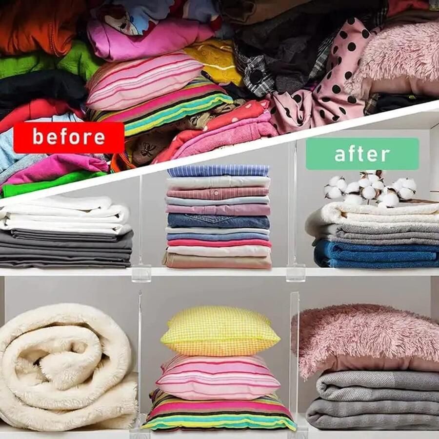 Goodivery 4 stuks acryl plankverdeler scheidingswandrek reksysteem zonder boren voor kasten kledingkastsysteem scheidingsrooster voor opslag houten kast slaapkamer (4 stuks)