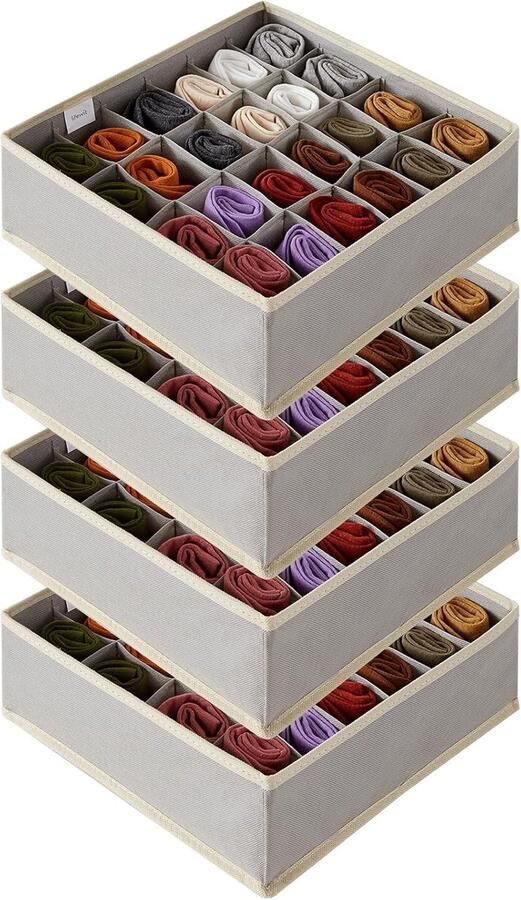 Goodivery 4 stuks sokken ondergoed lade-organizer 24 cellen opbergsysteem kledingkast organizer opbergdozen voor kleding ondergoed stropdassen fiant grijs