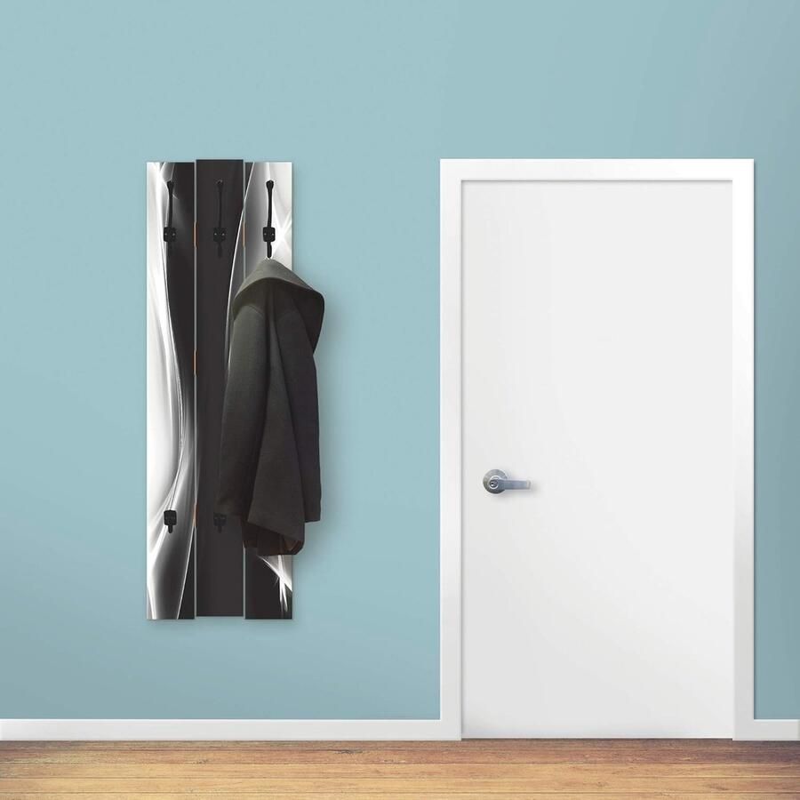 Goodivery Abstracte Moderne Houten Kapstok met 5 Haken Zwart Wit Design 45 x 140 cm