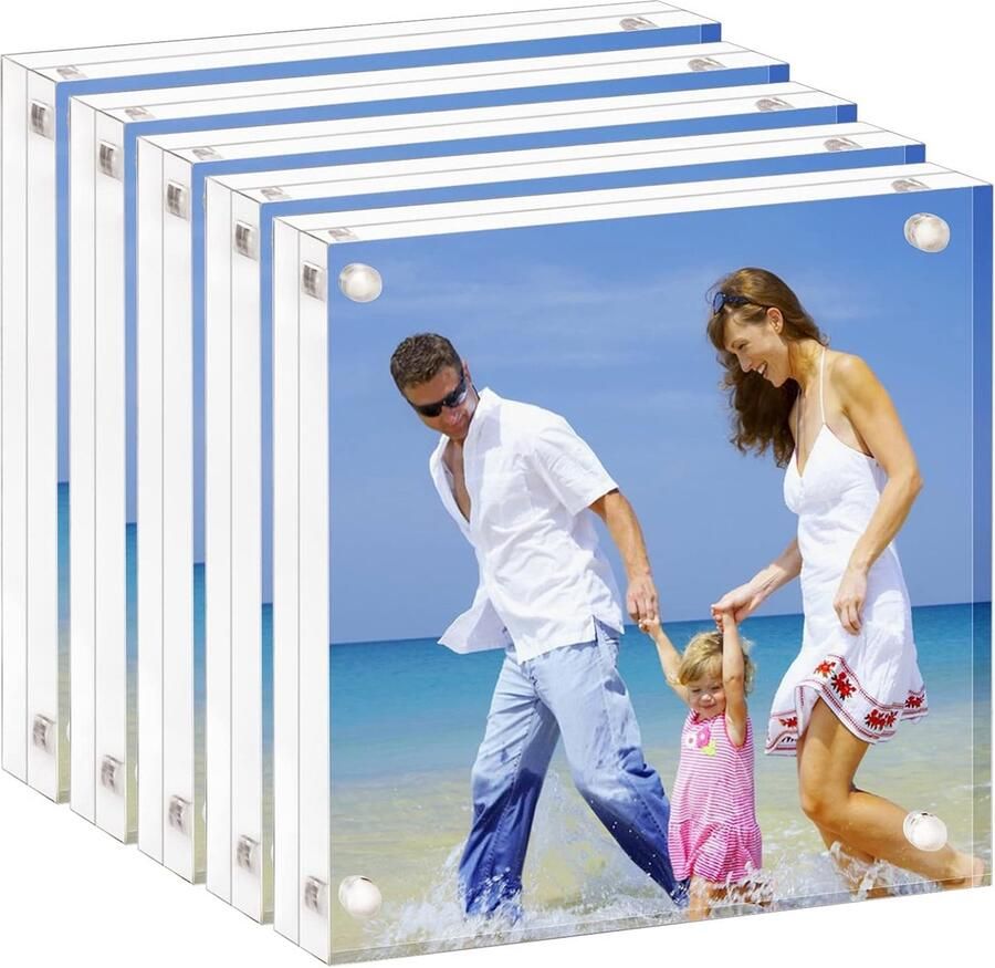 Goodivery Acryl fotolijst 10x10cm helder dubbelzijdig blokset frameloze magnetische fotolijst voor bureau pak van 5
