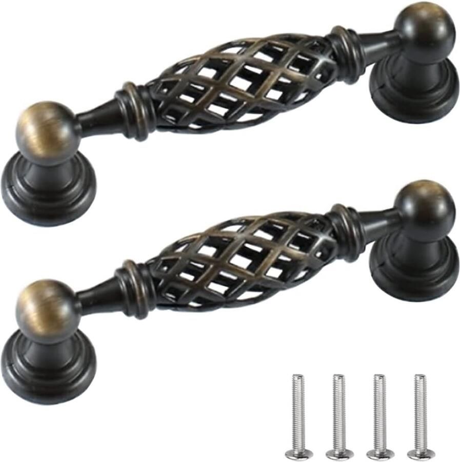 Goodivery Antieke Bronzen Deur- en Ladegrepen in Vogelkooi Ontwerp Set van 2