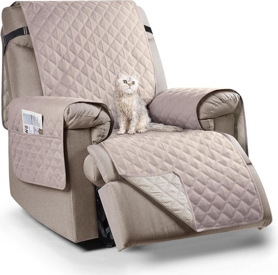 Goodivery Bankhoezen bankhoes waterdichte beschermer voor fauteuils met zijvak (1-zits kaki)