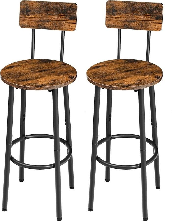 Goodivery Barkrukken set van 2 met rugleuning barstoel keukenstoel met voetsteun voor keuken woonkamer bar vintage bruin en zwart
