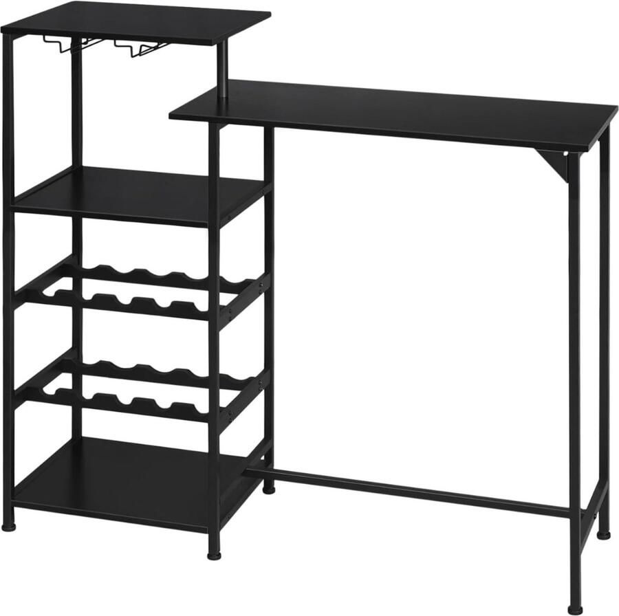 Goodivery Barmeubilair Statafel en Bistrotafel met 4 Planken 2 Glazen Houders Industriële Hoge Tafel 129 5x 38x 117cm- Zwart