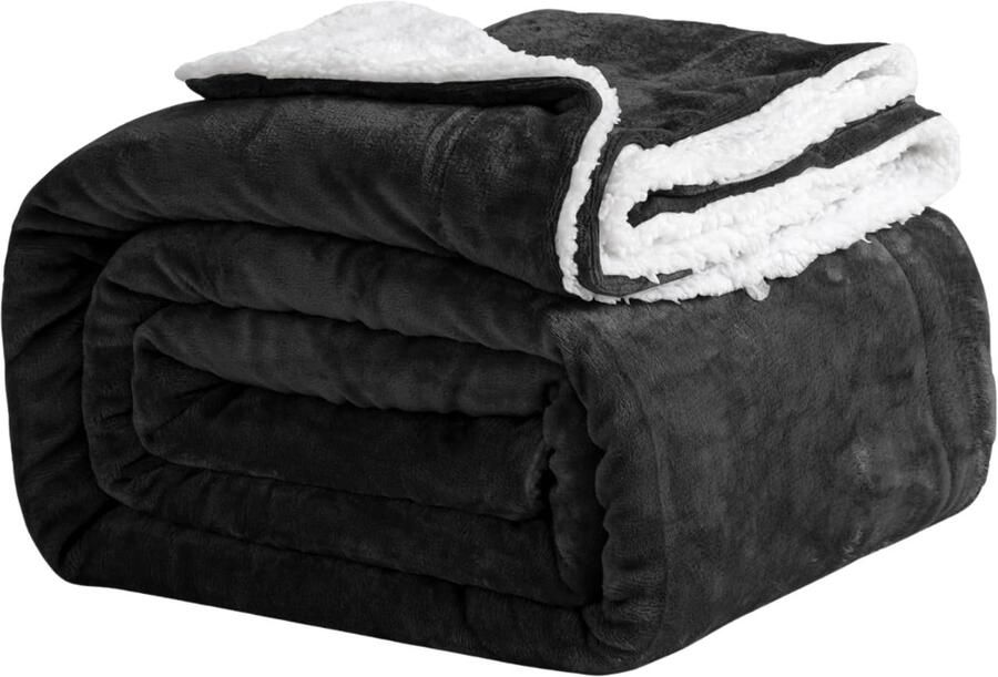 Goodivery Beddeken 130 x 150 cm Sherpa-flanellen deken Fleece Fluffy bedsprei Lichtgewicht microvezel effen voor bank Zwart Eenpersoons
