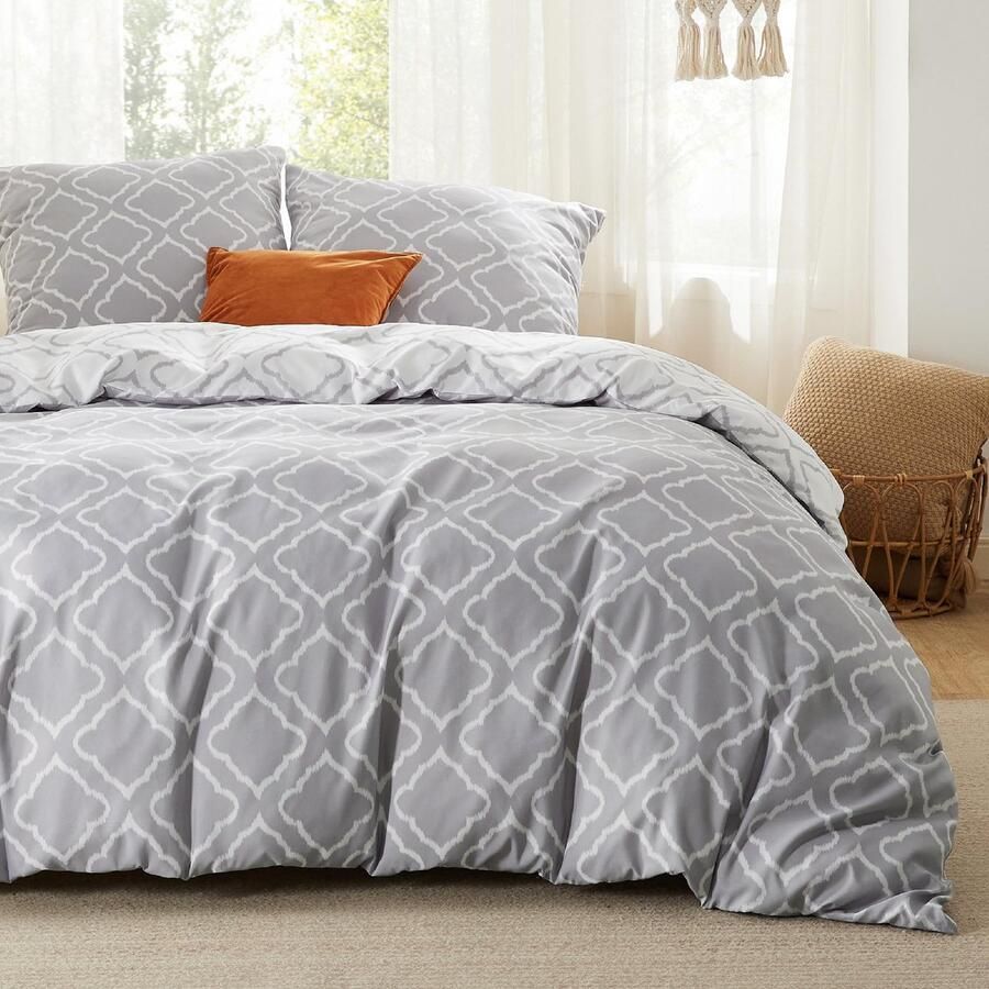 Goodivery Beddengoedset met Grijs Rasterpatroon en Ritssluiting voor Tweepersoonsbed