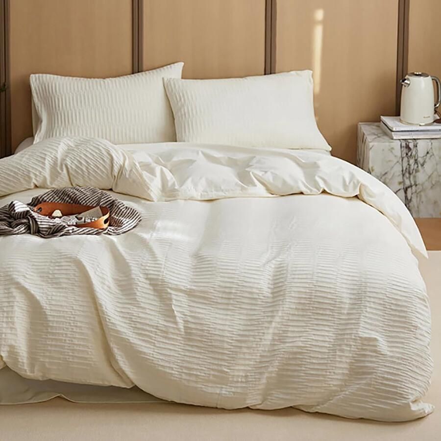 Goodivery Beddengoedset met Luxe Seersucker Textuur en Omkeerbare Kussensloop voor Eenpersoonsbed