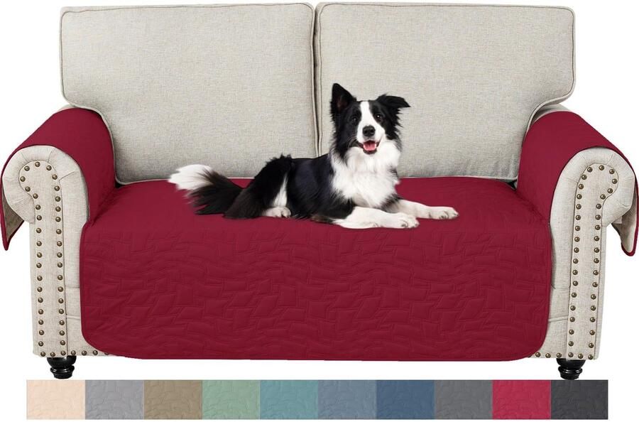 Goodivery Beschermende burgundy hoes voor tweezitsbank met armleuningen en antislip