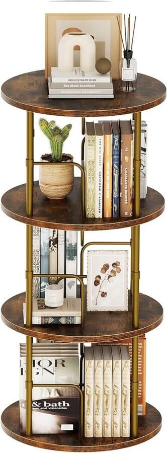 Goodivery Boekenkast 360° Draaibare Boekenkast Staande plank 3 niveaus 45D x 45W x 97H cm Vintage Bruin