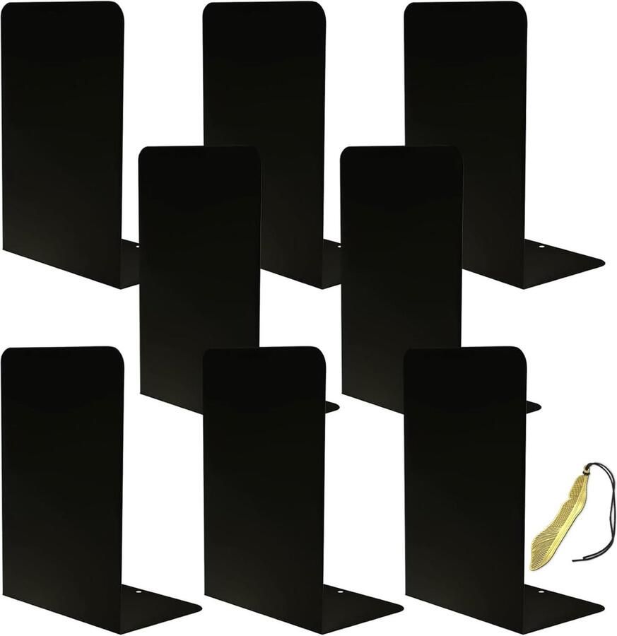 Goodivery Boekensteun metaal boekensteun boekhouder boekensteun voor school thuis kantoor bibliotheek 4 paar (8 stuks) zwart