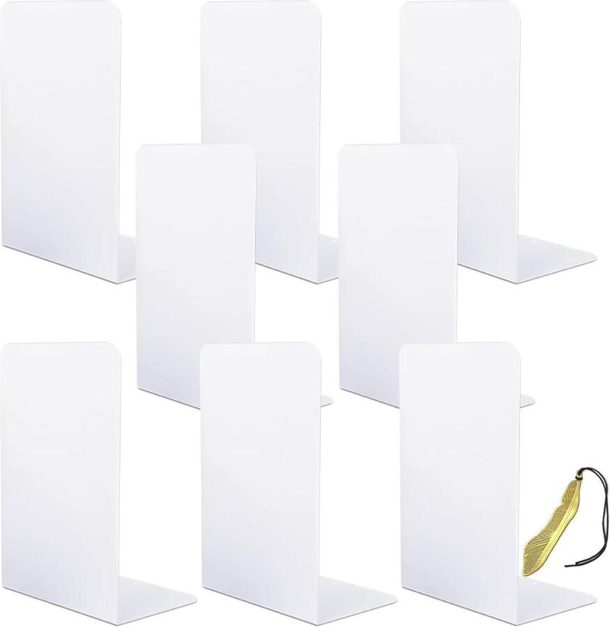 Goodivery Boekensteun metaal boekensteun boekhouder boekensteun voor school thuis kantoor bibliotheek 4 paar (8 stuks) wit