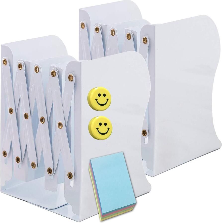 Goodivery Boekensteunen Metaalijzer Verstelbaar Boekenstandaard Boekenhouder Heavy Duty Antislip voor thuis kantoor school bibliotheek Wit (wit-2) medium