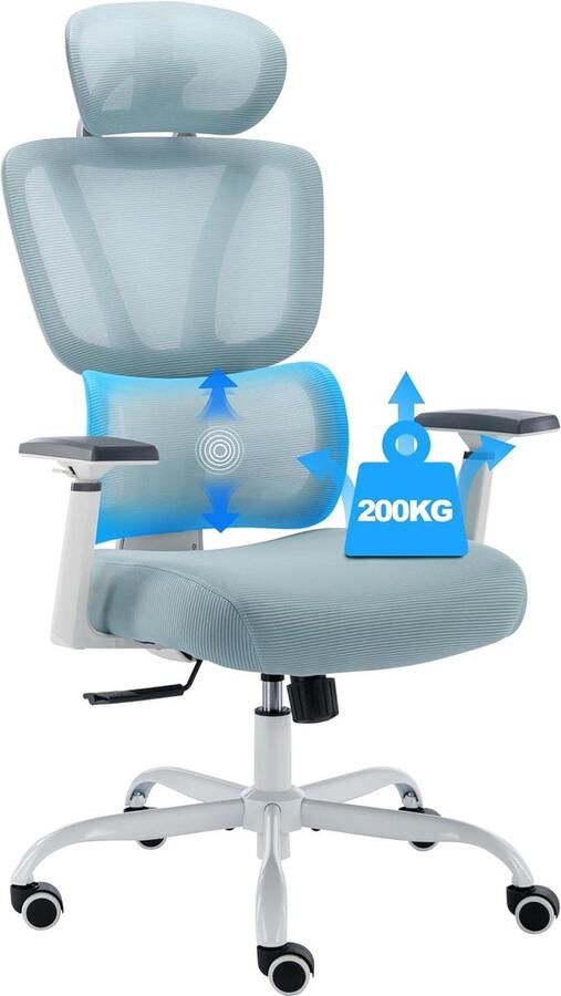 Goodivery Bureaustoel met Ergonomisch Ontwerp Verstelbare Lendensteun 3D Armleuningen en Schommelfunctie