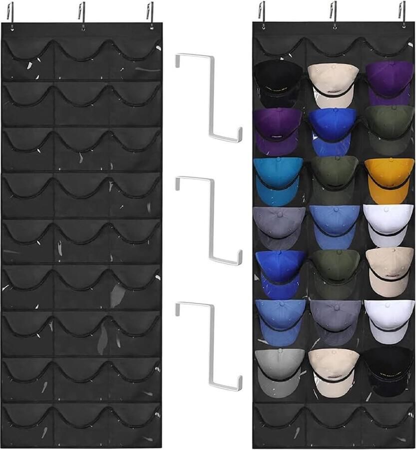 Goodivery Capaciteit Rijke Hoedenorganisator met 24 Vakken en Drie Metalen Haken voor Muurmontage
