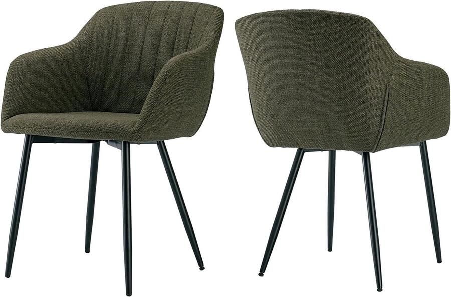 Goodivery Comfortabele Eetkamerstoelen Set van 2 met Armleuningen en Metalen Poten in Grasgroen