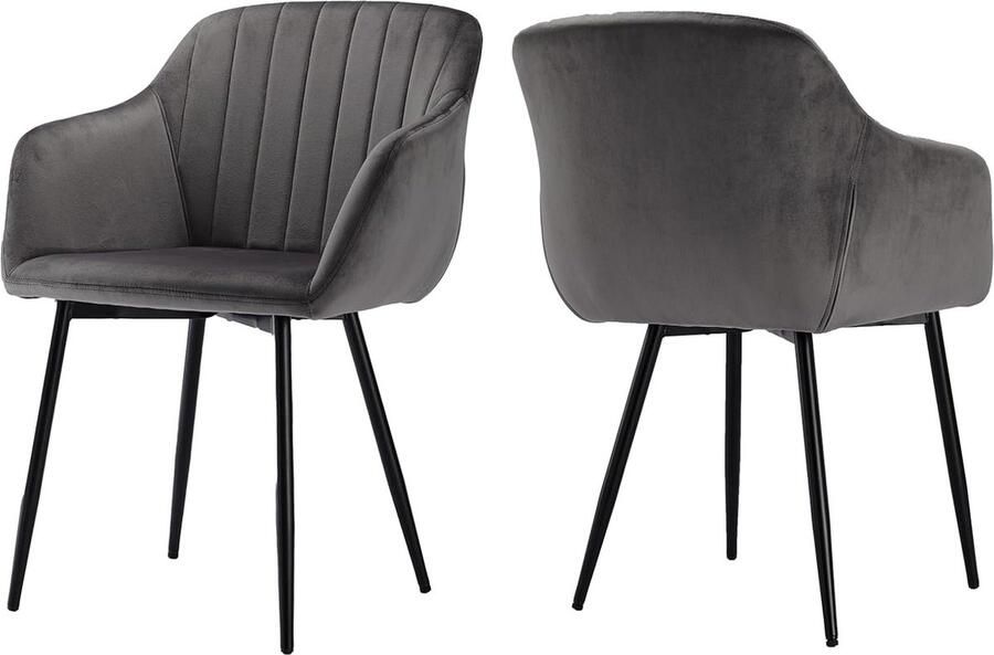 Goodivery Comfortabele Fluwelen Eetkamerstoelen met Armleuningen Set van 2 Donkergrijs