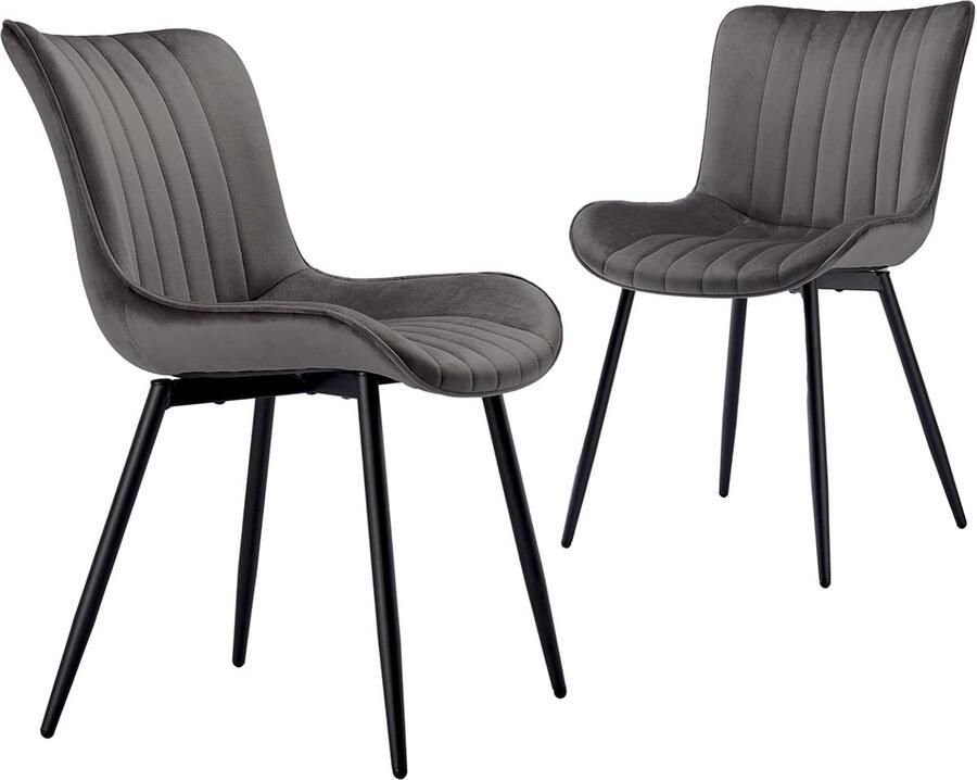 Goodivery Comfortabele Fluwelen Eetkamerstoelen Set van 2 met Ergonomische Rugleuning en Metalen Poten