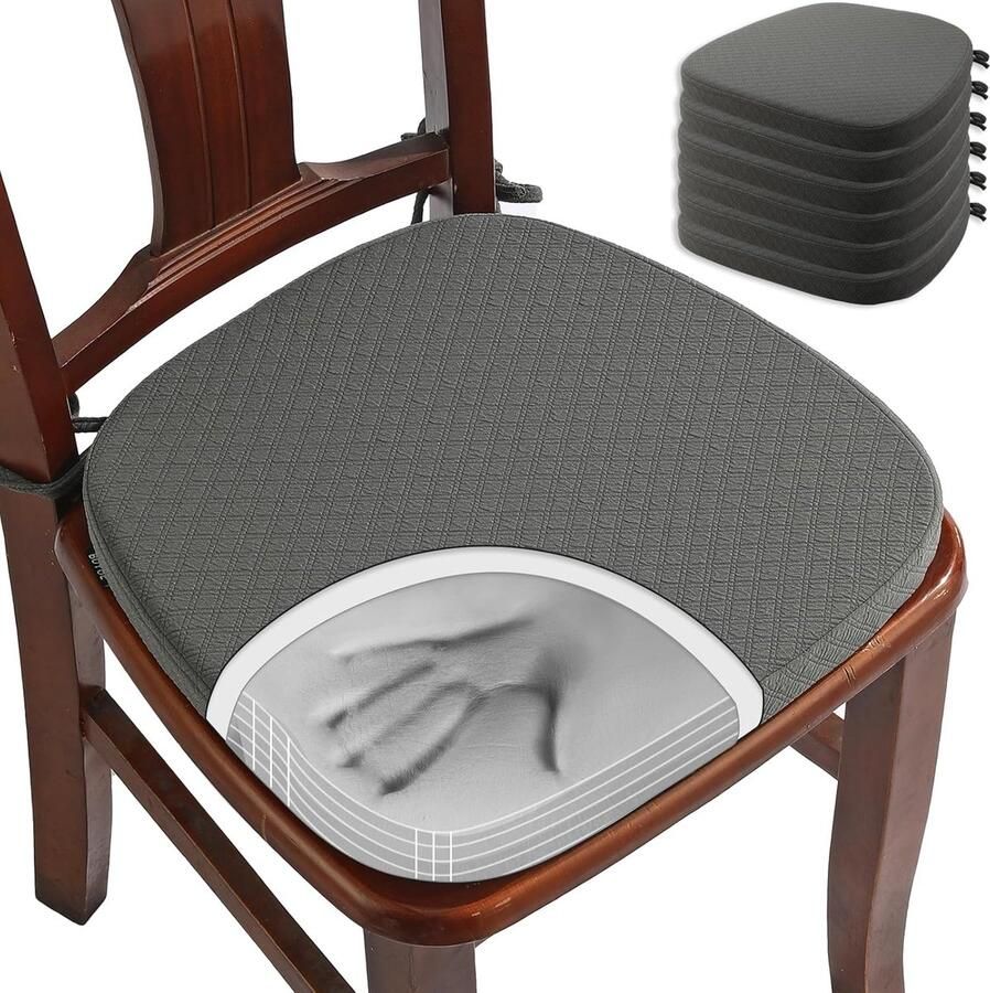 Goodivery Comfortabele Luxe Geheugenschuim Stoelkussens 6-Pack voor Eetkamerstoelen Grijs