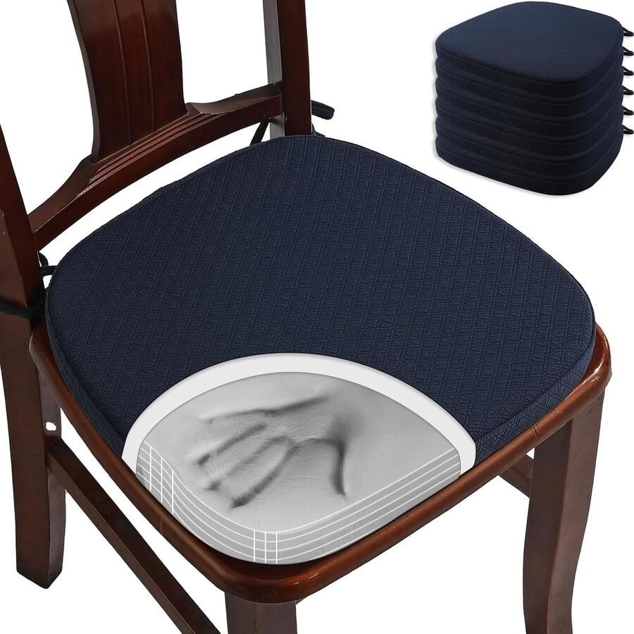 Goodivery Comfortabele Luxe Memory Foam Stoelkussens Set van 6 voor Eetkamerstoelen Navy Blauw