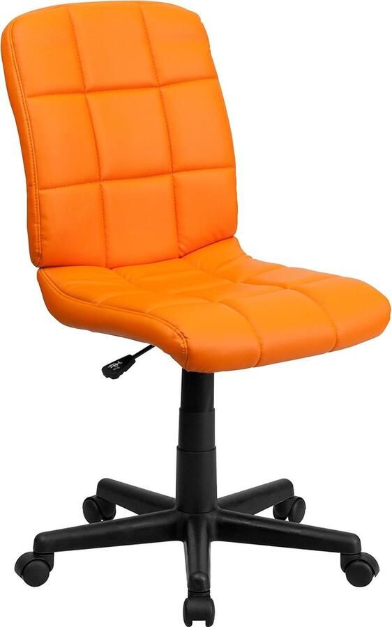 Goodivery Comfortabele Medium Rugleuning Quilted Vinyl Metalen Bureaustoel Oranje Enkel