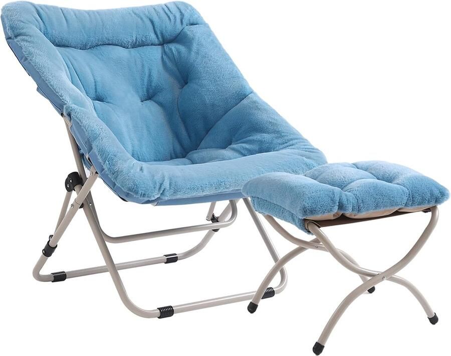 Goodivery Comfortabele Opvouwbare Loungestoel met Voetenbank en Luxe Pluche Bekleding