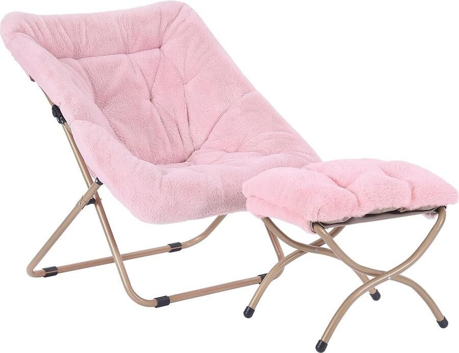 Goodivery Comfortabele Oversized Opvouwbare Loungestoel Met Voetenbank Voor Slaapkamer En Woonkamer Roze