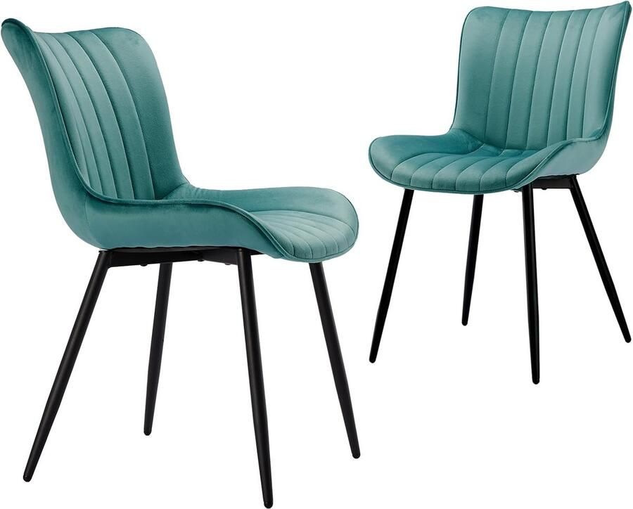 Goodivery Comfortabele Set van 2 Eetkamerstoelen met Fluwelen Bekleding en Metalen Poten