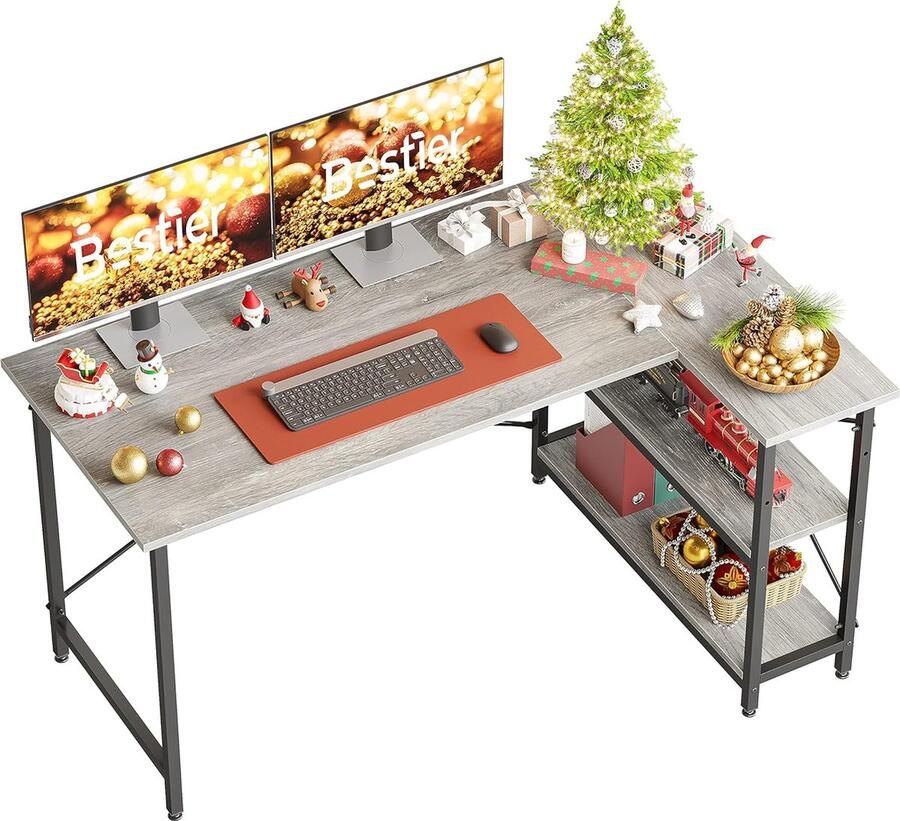 Goodivery Compacte L-vormige Hoekbureau met Verstelbare Opbergvakken en Ruime Werkruimte voor Thuiswerkplekken