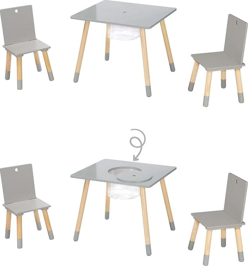 Goodivery Complete Kindermeubelset van Hout met Opbergruimte en Inclusief Twee Stoelen en Tafel