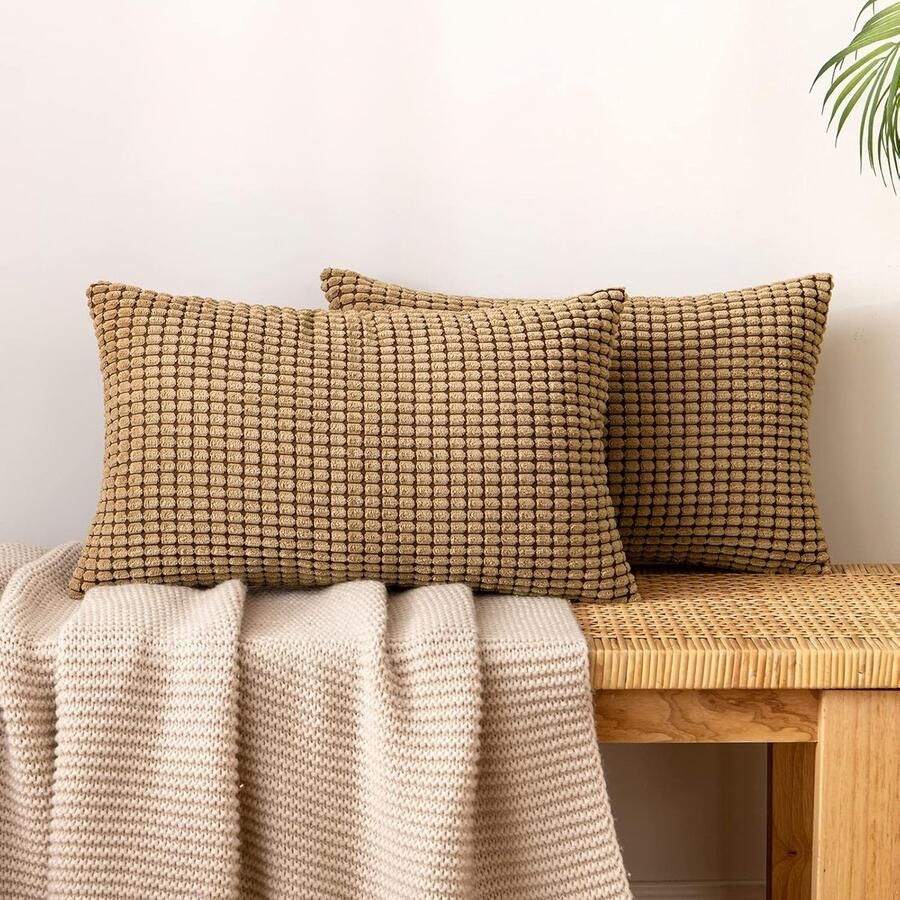 Goodivery Cordsfluwelen Kussensloop granulaat decoratieve bankkussens zachte kussensloop sierkussen voor bank woonkamer set van 2 stuks 40 x 60 cm bruin