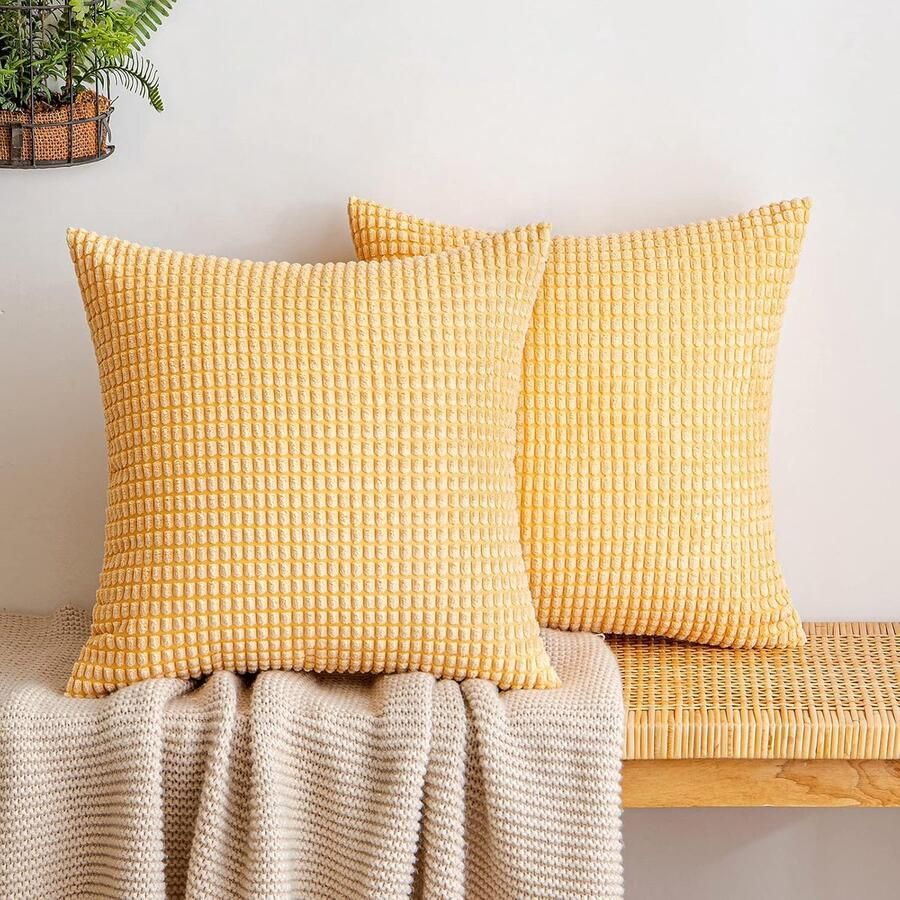 Goodivery Cordsfluwelen kussensloop met granulaat decoratieve bankkussens zachte kussenovertrek sierkussen voor bank woonkamer set van 2 stuks 40 x 40 cm champagne