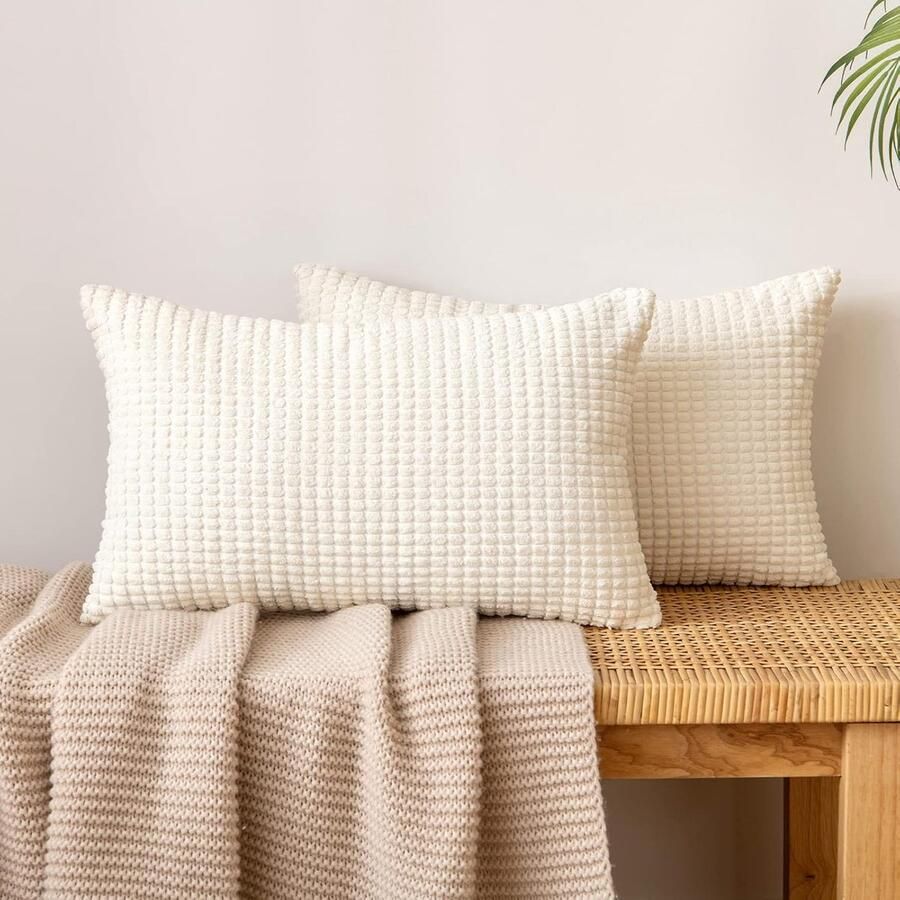 Goodivery Cordsfluwelen kussensloop met granulaat decoratieve bankkussens zachte kussenovertrek sierkussen voor bank woonkamer set van 2 stuks 40 x 60 cm beige