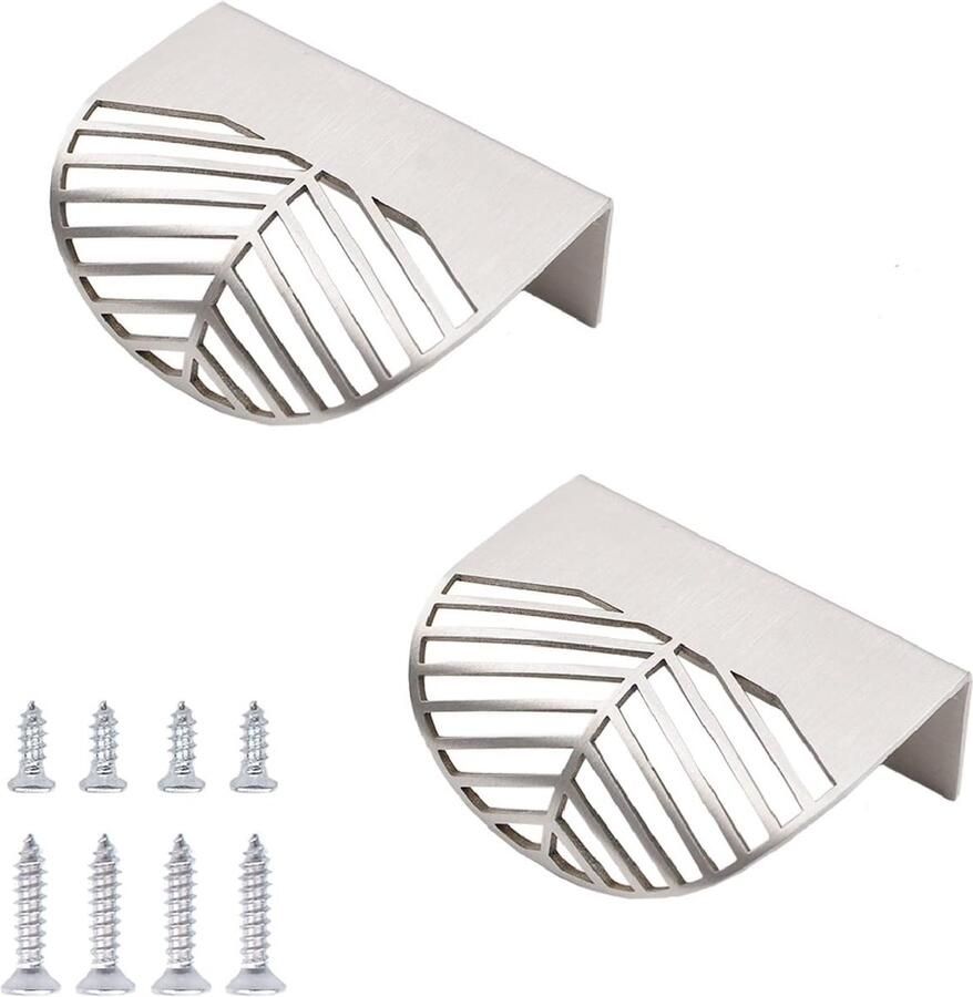 Luvetrex Decoratieve Bladvormige Handgrepen van Roestvrij Staal voor Meubels Kasten en Lades 2 Stuks Zilver