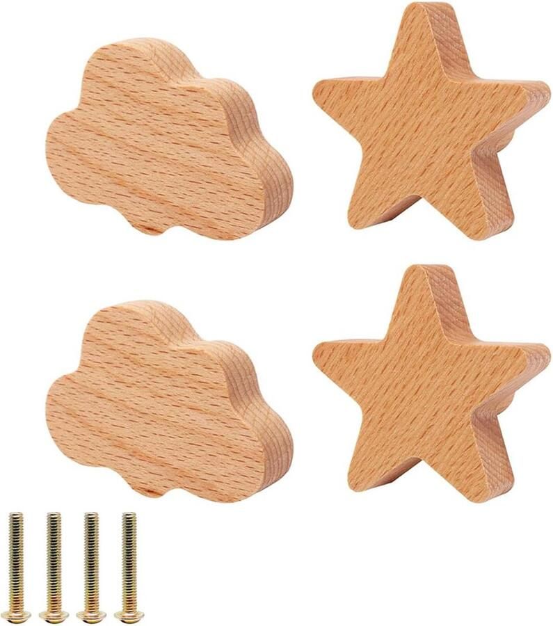 Goodivery Decoratieve Houten Knoppen voor Kinderkamers Sterren en Wolken Ontwerp
