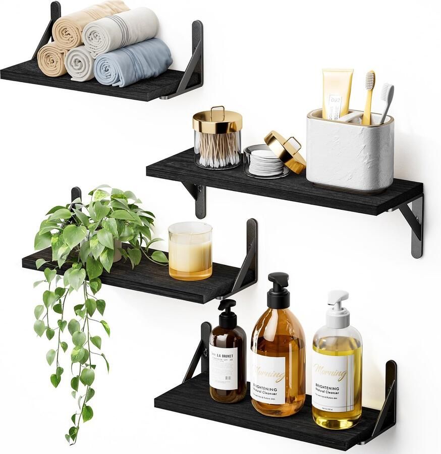 Goodivery Decoratieve Houten Wandplanken Set van 4 voor Optimaal Ruimtegebruik en Stijlvolle Wanddecoratie