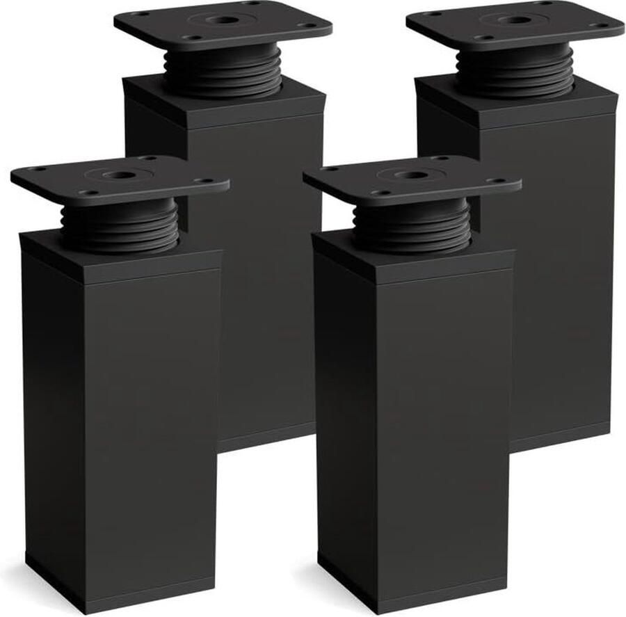 Goodivery Design-meubelpoten MFV1 in hoogte verstelbaar set van 4 vierkant profiel: 40 x 40 mm mat zwart hoogte: 60 mm (+ 20 mm) hoogwaardige houtschroeven inclusief