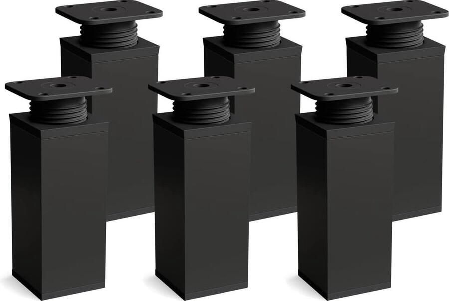 Goodivery Design-meubelpoten MFV1 in hoogte verstelbaar set van 6 vierkant profiel: 40 x 40 mm mat zwart hoogte: 100 mm (+ 20 mm) hoogwaardige houtschroeven inbegrepen
