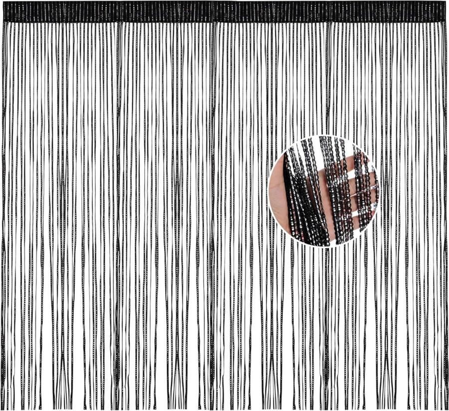 Goodivery Deurgordijn Vliegengordijn Deurgordijn Kralen Deurgordijn 2 Stuks Draadgordijn Zwart Decoratief Gordijn Room Divider Etalage Decoratie voor Bruiloft -100x200cm Zwart