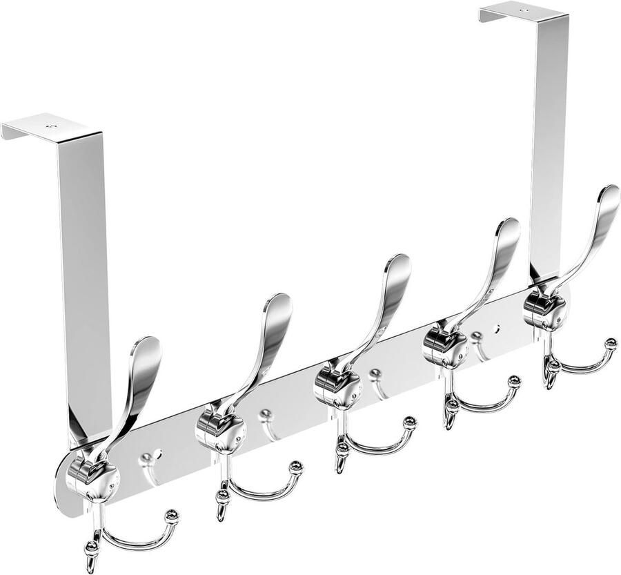 Goodivery Deurkapstok roestvrijstalen deurhaak om op te hangen met 5 haken kapstokhaak voor aan de deur zonder boren voor dikkere deuren (4-4 5 cm) voor badkamer slaapkamer keuken woonkamer (wit)