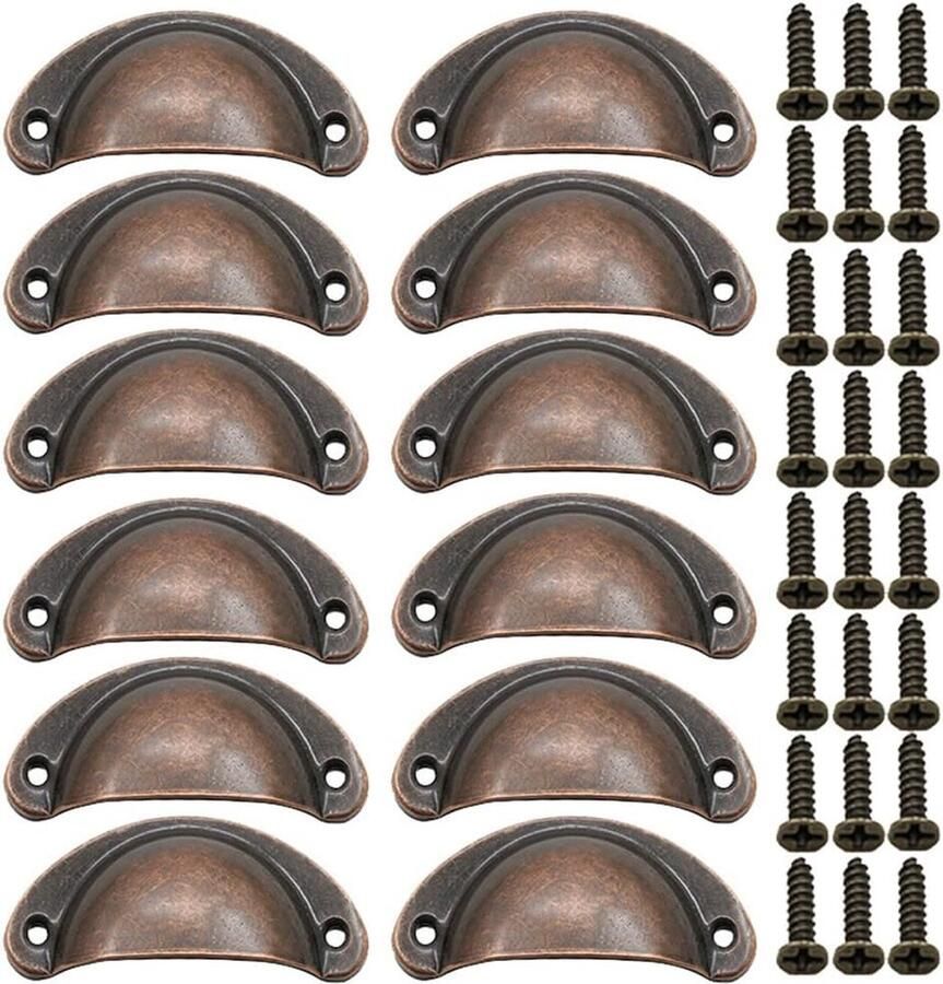 Goodivery Deurknop vintage 12 stuks vintage schelpgrepen halve cirkel brons meubelgrepen met schroeven voor lade antieke kasthandgrepen meubelgreep (roodbrons)