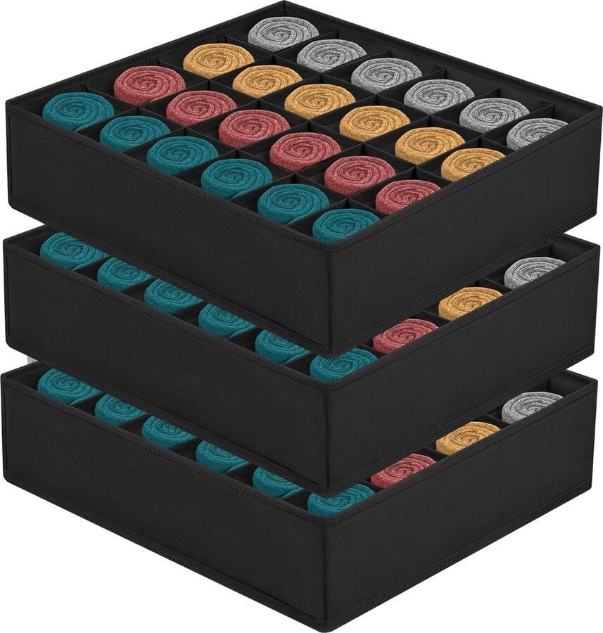 Goodivery Drie Stuks Opvouwbare Opbergdozen met 24 Vakken voor Georganiseerde Sok- en Ondergoedopslag
