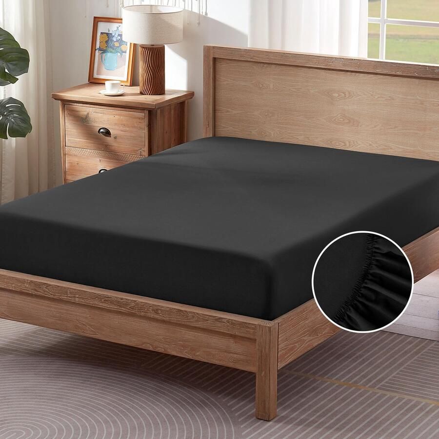 Goodivery Elastisch Hoeslaken voor Matrassen en Toppers tot 30 cm Hoogte Zwart 180 x 200 cm