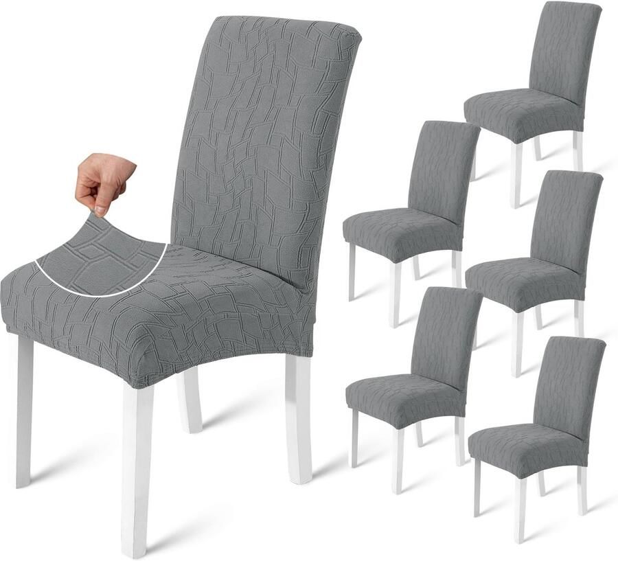 Goodivery Elastische set van 6 lichtgrijze stoelhoezen voor veelzijdige bescherming