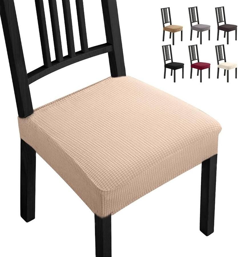 Goodivery Elastische Stoelhoezen Set van 6 in Beige voor Moderne Bescherming en Stijl