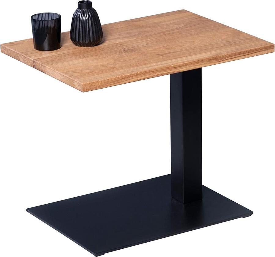 Goodivery Elegant Bijzettafel van Massief Eikenhout met Zwart Metalen Frame 55 x 50 x 40 cm