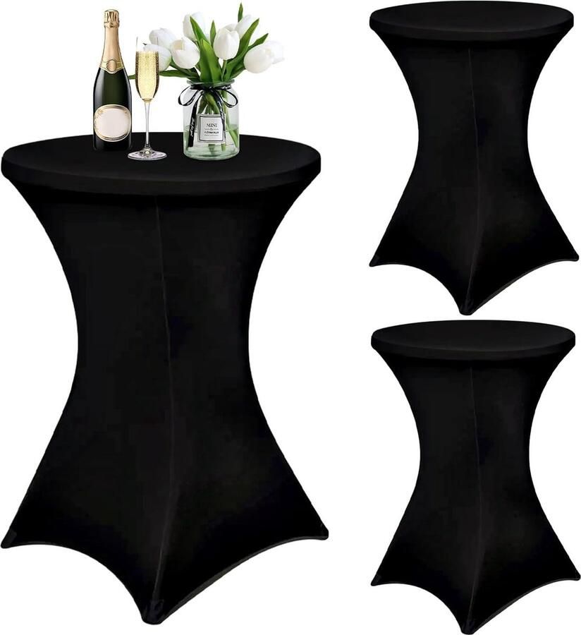 Goodivery Elegante en Rekbare Tafelhoezen voor Ronde Bistrotafels Set van 3 Stuks Zwart